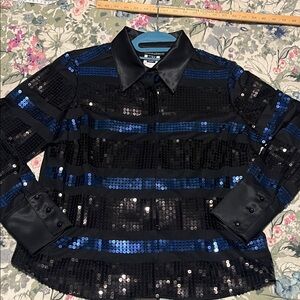 Frank Lyman Sequin Shirt in Black and Blue